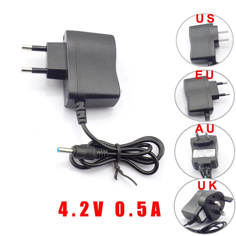 AC 110V 220v To DC 4.2V 0.5A 500ma Power Adapter supply for 3.7V 18650 rechargeable Battery led torch US EU UK AU 3.5*1.35mm