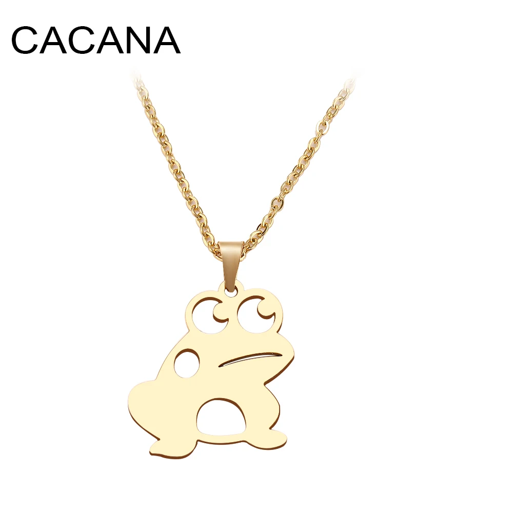 CACANA Stainless Steel Necklace For Women Man Big Eyes Lucky Frog Choker Pendant Necklace Engagement Jewelry N315