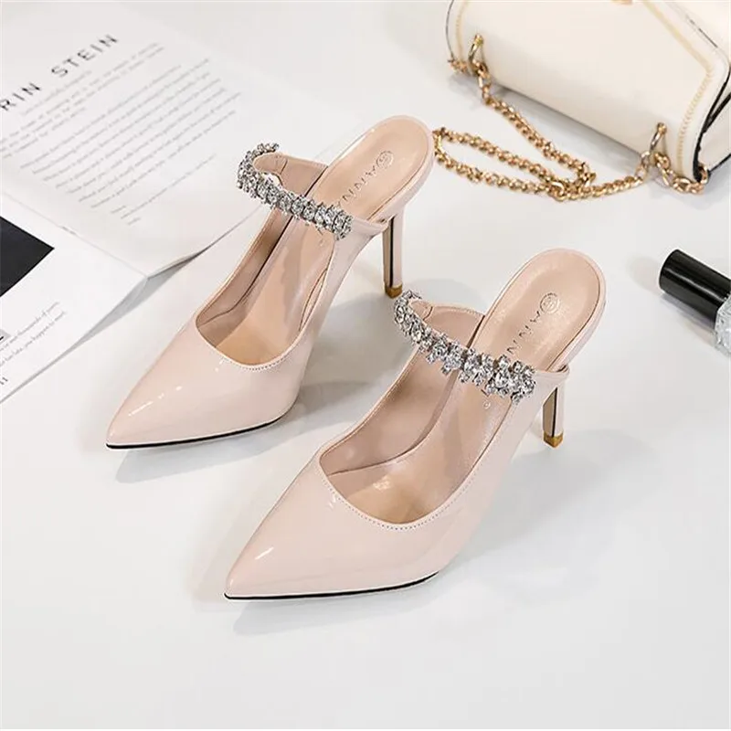 

Women Wedding Shoes Female High Heels Rhinestone Cowhide Woman Pumps Pointed Toe Brand Party Shoes Female Sandals Plus Size31-43