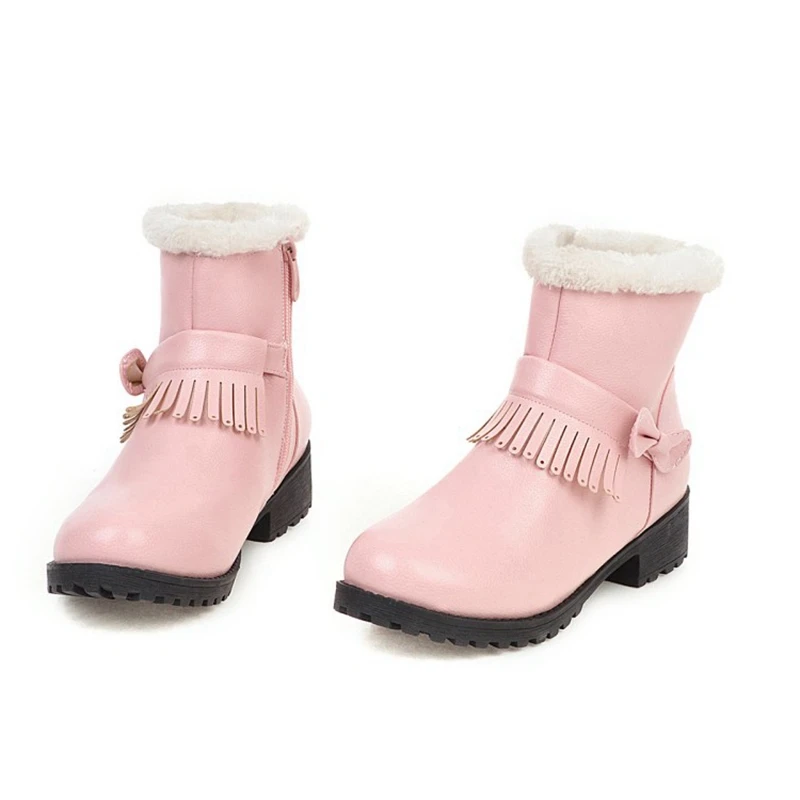 Snow boots for women waterproof winter hick fur slip-resistant girls boots Female Botas Mujer red black small size 32-43 D-53