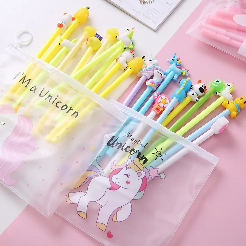 10 stks/set Leuke Gel Pen Kawaii Willekeurig Patroon Eenhoorn Pony 0.5m Zwarte Gel Inkt Pen School Briefpapier Kantoor leveranciers Geschenken