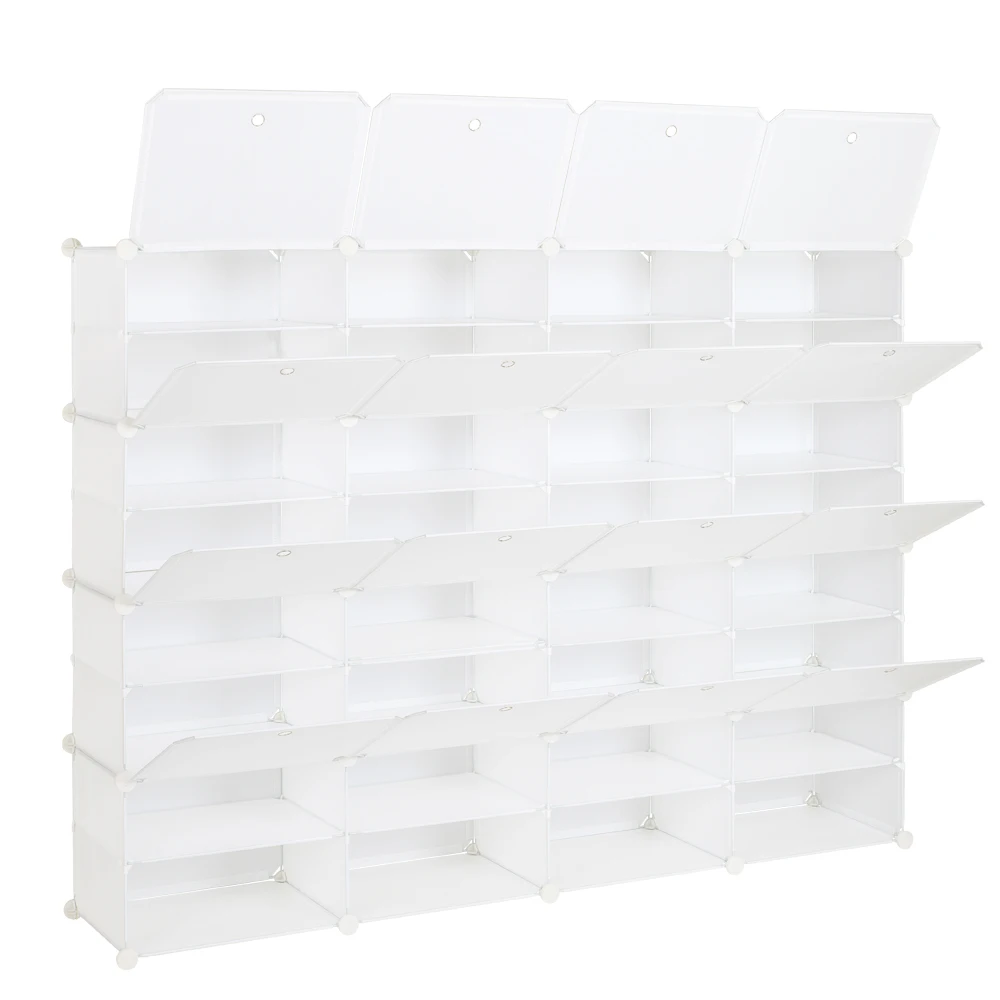 8-Tier Portable 64 Pair Shoe Rack Organizer 32 Grids Tower Shelf Storage Cabinet Stand Expandable for Heels Boots Slippers White