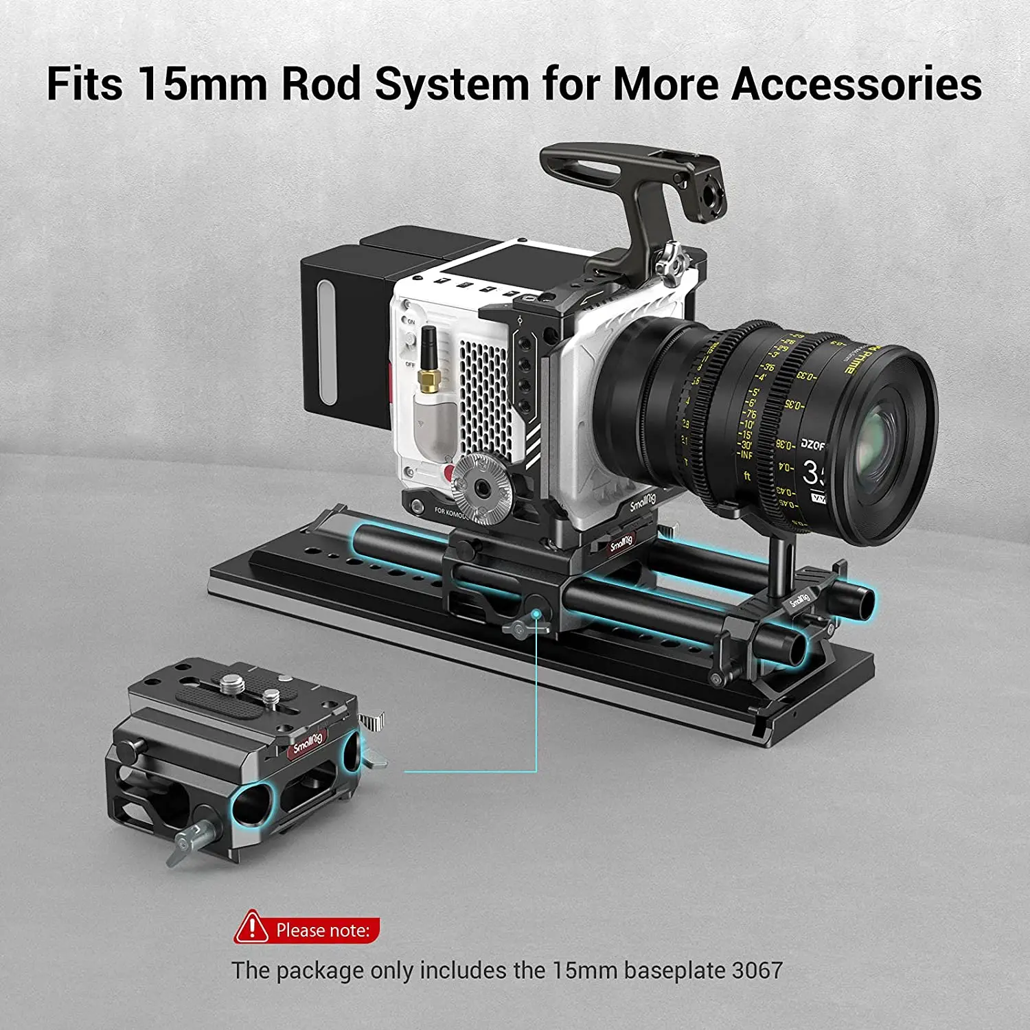 SmallRig Lightweight Baseplate Riser System with Dual 15mm Rod Clamp, Base Plate Magnesium Alloy Version, w/ Plate for Manfrotto