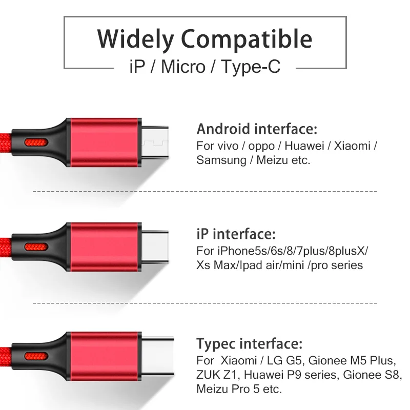 3 In 1 USB Cable Type C To USB C Micro USB Phone Charger Cable PD Charge Cable For Iphone 12 Nylon Cable Cellphone  Accessories