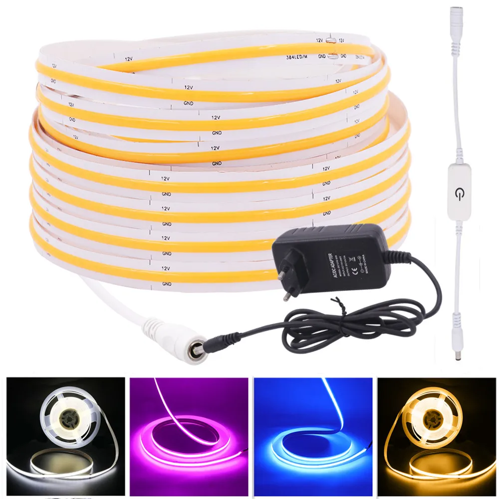 Imagem -05 - Cri 90 Cob Flexível Led Strip 12v Alto Brilho Regulável Interruptor de Toque 320 384 480 528leds Fita Diodo Armário Cozinha Backlight