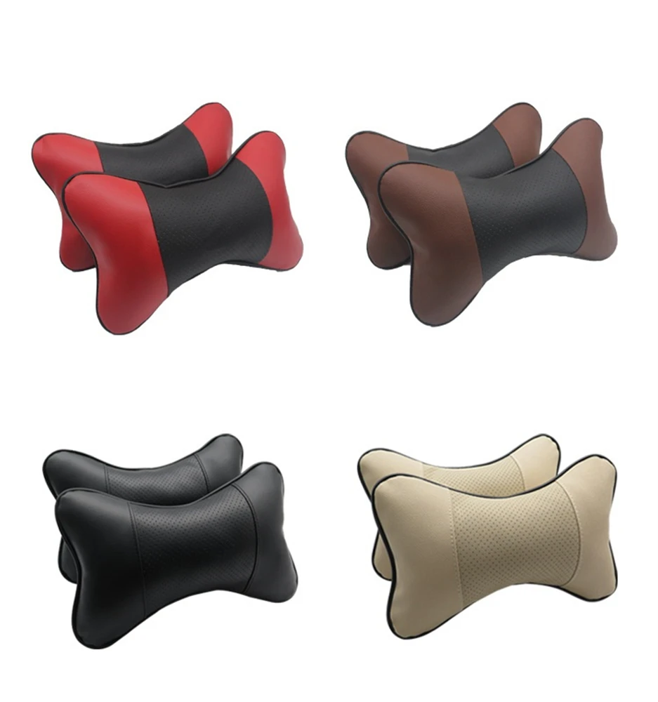 

2 Pieces Car PU Leather Headrest Neck Pillow Head Seat Back Support Cushion Pillows