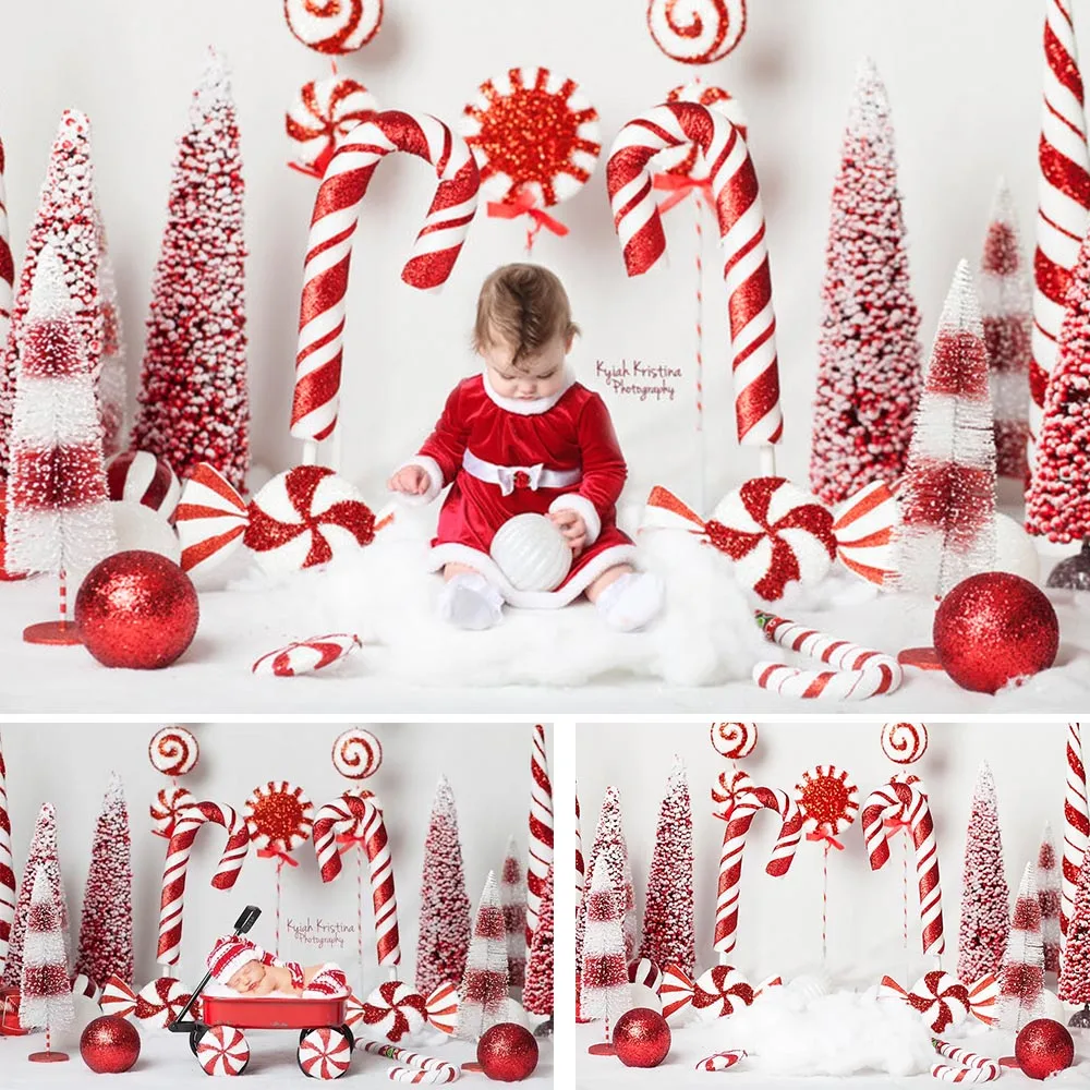 Sweet Candy House Portrait Backdrop for Photography Winter Christmas Snow Background Newborn Baby Birthday Photo Shoot Studio