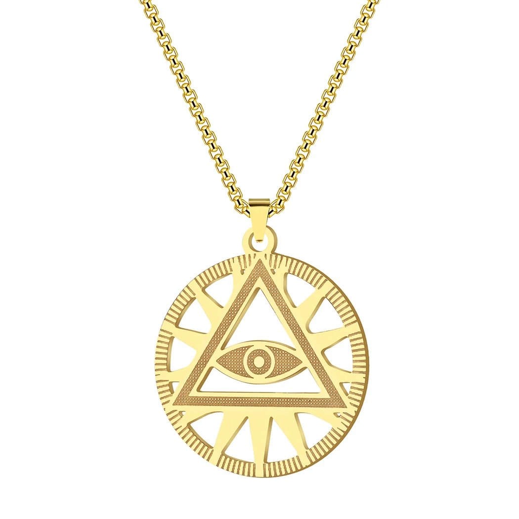 Kinitial Punk All-Seeing-Eye of Providence Illuminati Pyramid Pendants Necklaces for Women's Hip Hop Chain Jewelry Party Gift