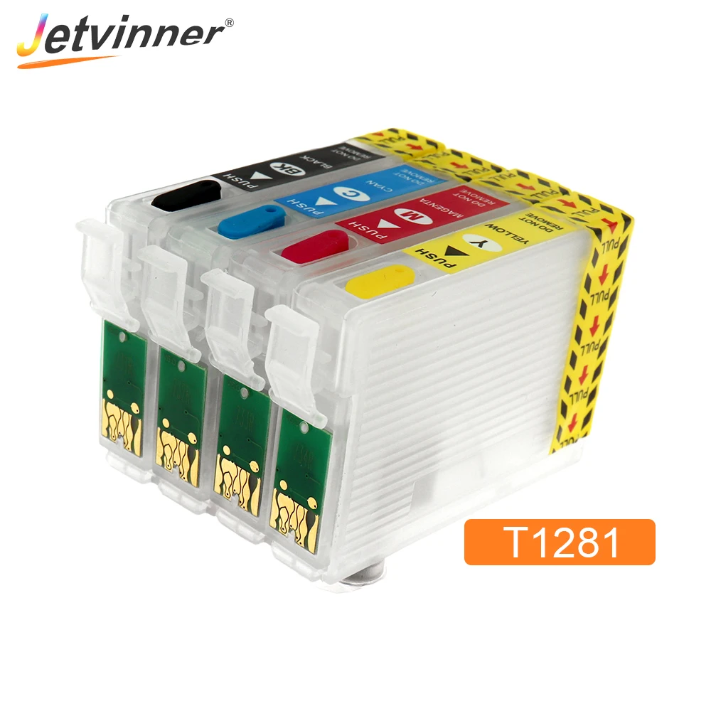 Jetvinner 4-color For Epson T1281 Refillable Ink Cartridge With ARC Chips For Epson Stylus S22 SX125 SX420W SX425W SX235W SX420W