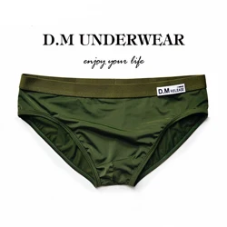 Fashion Gay Men personality men's Green Solid Color Letter Smooth Brief comfortable breathable low waist sexy Underwear