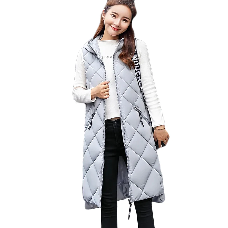 Women\'s Casual Long Down Cotton Vest, Windproof Parka, Hooded Overcoat, Cold Warm Waistcoat, Fashion, New, 85kg, Autumn, Winter