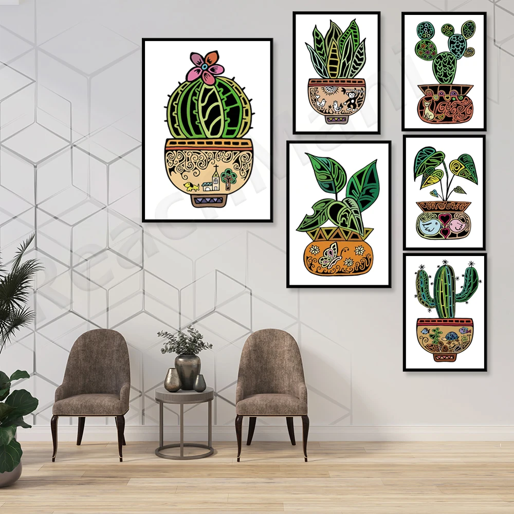 Plant cactus potted printing home sweet home wall art painting kitchen decoration poster nordic living room wall painting