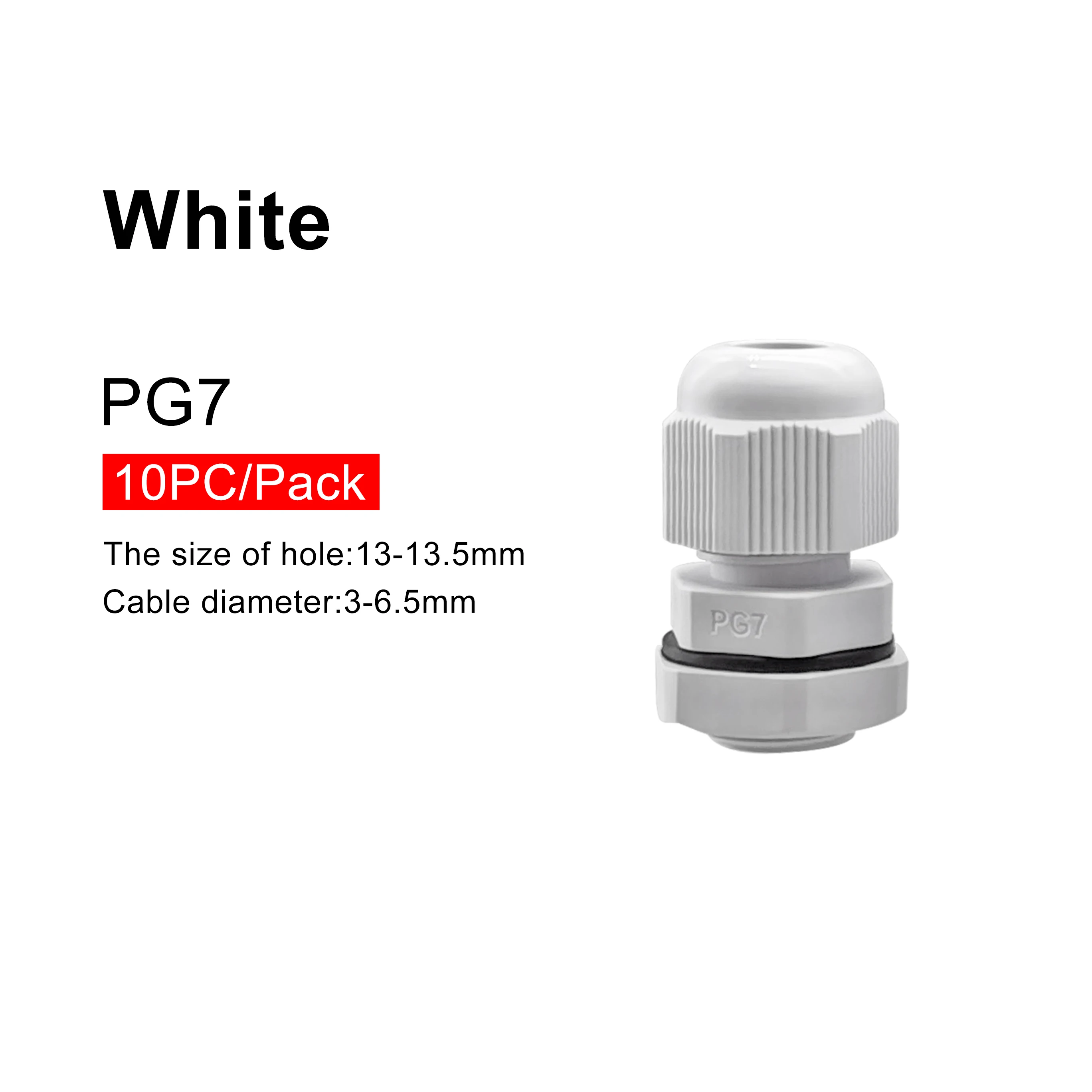 Waterproof Cable Gland 10Pcs Cable Entry IP68  PG7 PG9 PG11 PG13.5 PG16 White Black Nylon Plastic Connector