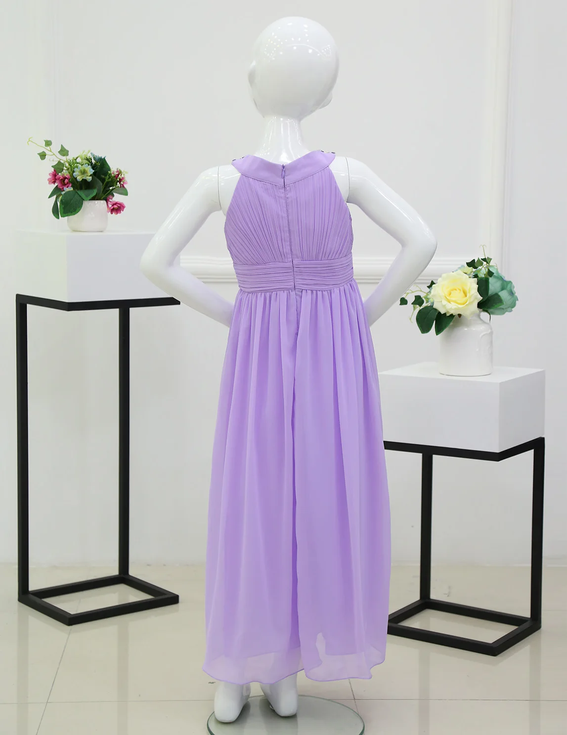 Girls Chiffon Princess Pageant Dress Elegant Floor-Length Sleeveless Flower Girl Dresses Wedding Bridesmaid Birthday Party Dress