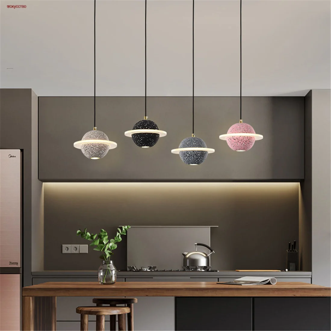 

Postmodern Designer Cement Planet Saturn Led Pendant Lights For Kitchen Dining Room Bar Counter Suspension Luminaire Industrial