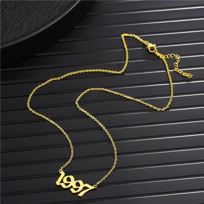 1991-2006 Year Number Pendant Necklace Birthday Gift Stainless Steel Personalized Custom Birth Year Number Choker Necklaces