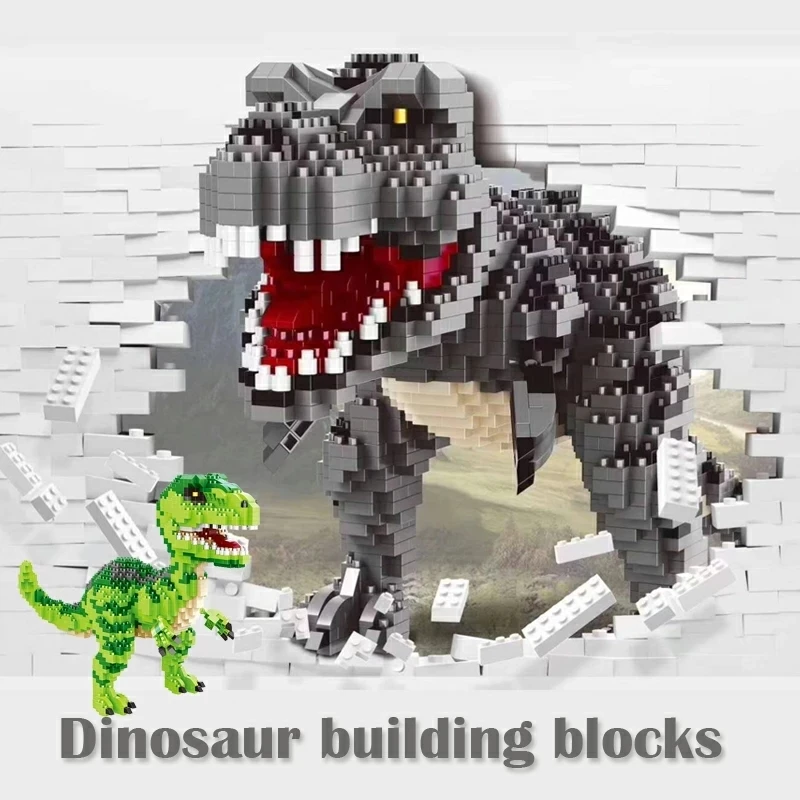 Tyrannosaurus Rex Micro Building Blocks Brick Velociraptor Model Jurassic Park Figure Dinosaur Toys For Children Birthday Gift