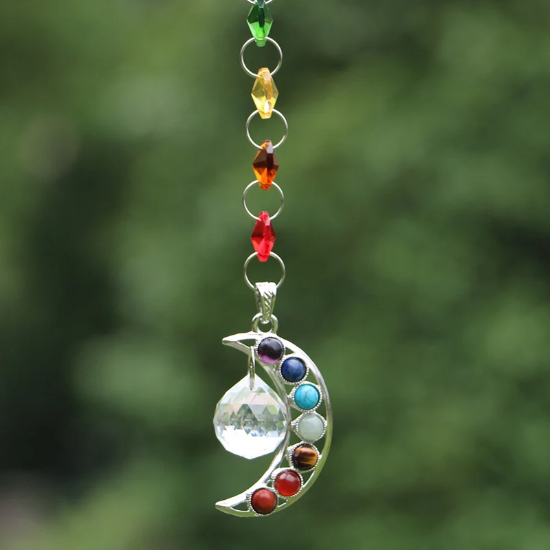 Half-Moon Chakra Suncatcher Rainbow Maker 20mm Crystal Ball Prisms Handmade Hanging Pendulum Pendants Home Garden Window Decor