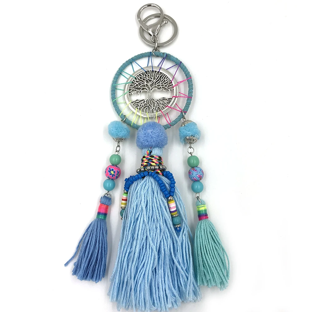 New handmade bohemian Car Key Chain Lanyards Key Ring Key Finders fringe Tassel tree life Pendants Bag Rings KeyChain for women