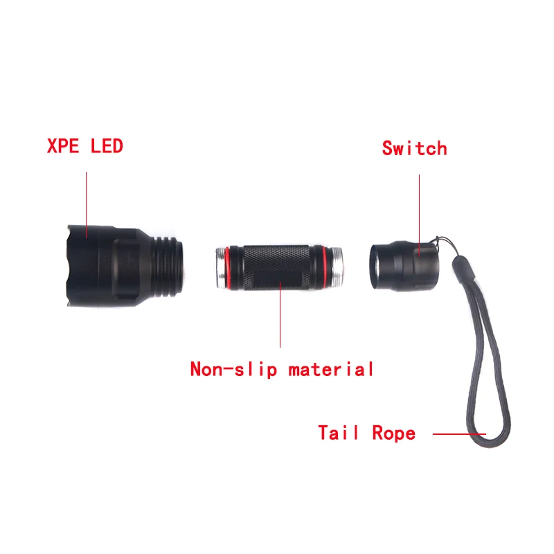 Portable 3-Modes High Power Red Flashlight 600lm 3w LED Red Light Waterproof 18650 Battery Lantern Torch For Cycling Hunting