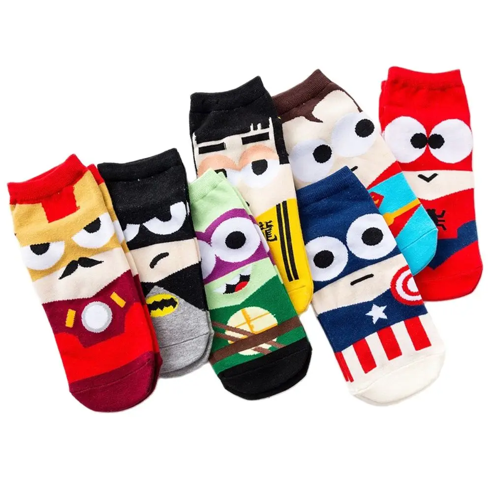 Men Cotton Socks Hero US Super Iron Fun Cartoon Color Casual Fashion Striped Short Ankle Chaussettes