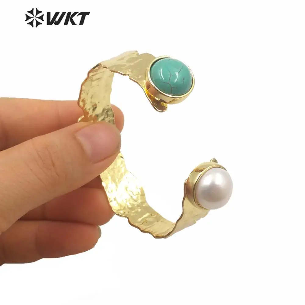 MPB019 WKT Exclusive Natural Freshwater Pearl Turquoise Bangle Irregular For Friends Gifts