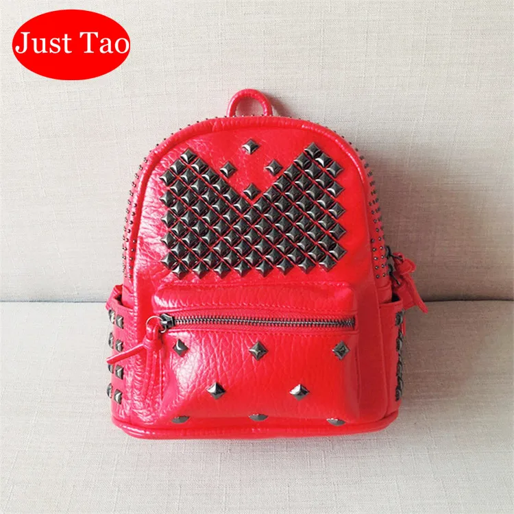 Just Tao! 5 Colors Punk Backpacks Kids small rivet school bags Teenagers Mini outdoor Bags Preschool girls vacation Bag JT021