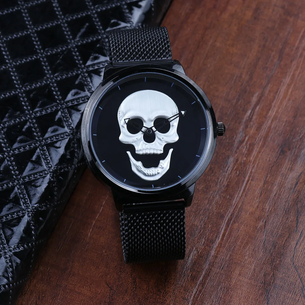 Cool Skull-Montre-bracelet milanaise à quartz pour homme, horloge de mode rétro, ultra étanche, luxe, garçon, nouveau style