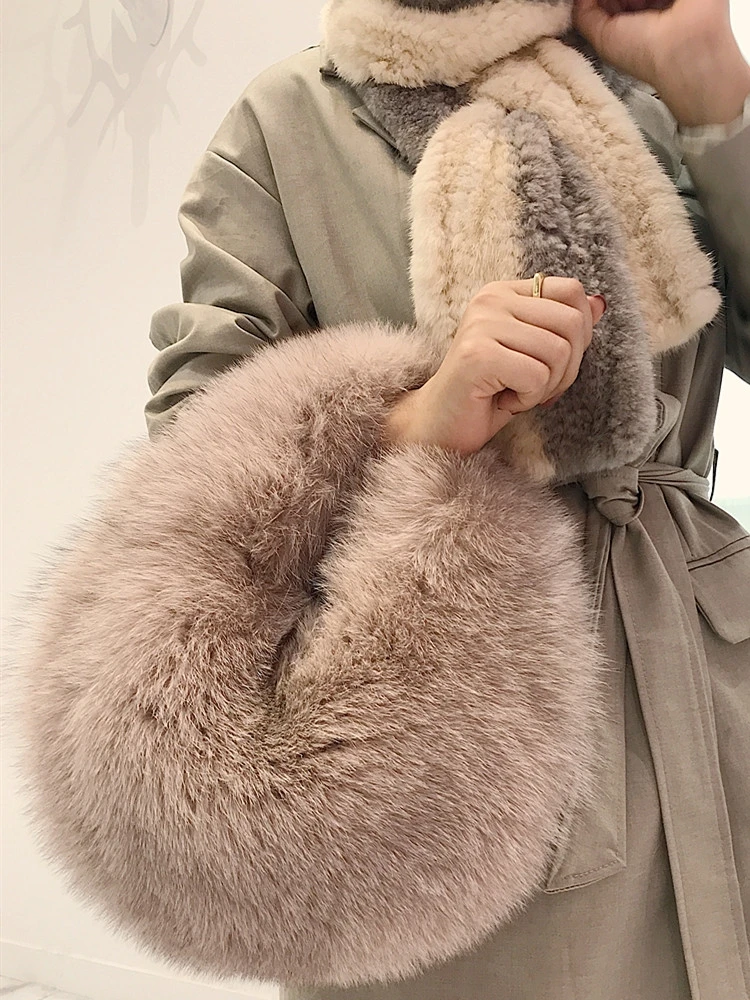 Top Grade Real Fox Fur Shoulder Bags New Winter Handbag Korean winter Fashion Ladies messenger Bag Crossbody Flap Bags