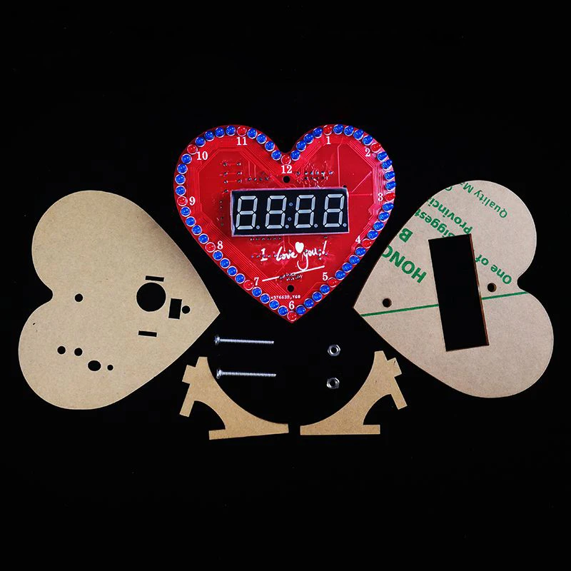 diy Electronic clock heart-shaped flash led love creative DIY sodering kit creative gifts time/temperature display for beginner