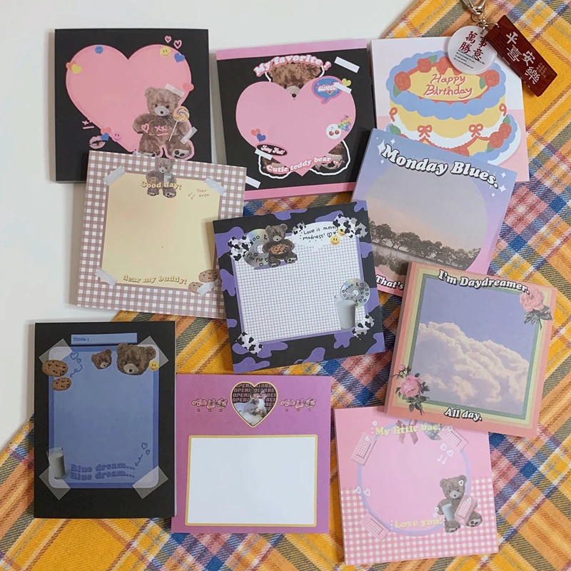 50 Sheets Retro Bear Ins Cake Memo Pad Korean Notepad Message Note Paper DIY Scrapbook Journal Kawaii Decoration Stationery