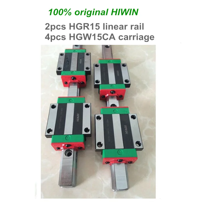 2pcs 100%  HIWIN linear guide rail HGR15 350 400 450 500 550 600 mm with 4pcs of linear block carriage HGH15CA  / HGW15CA CNC parts