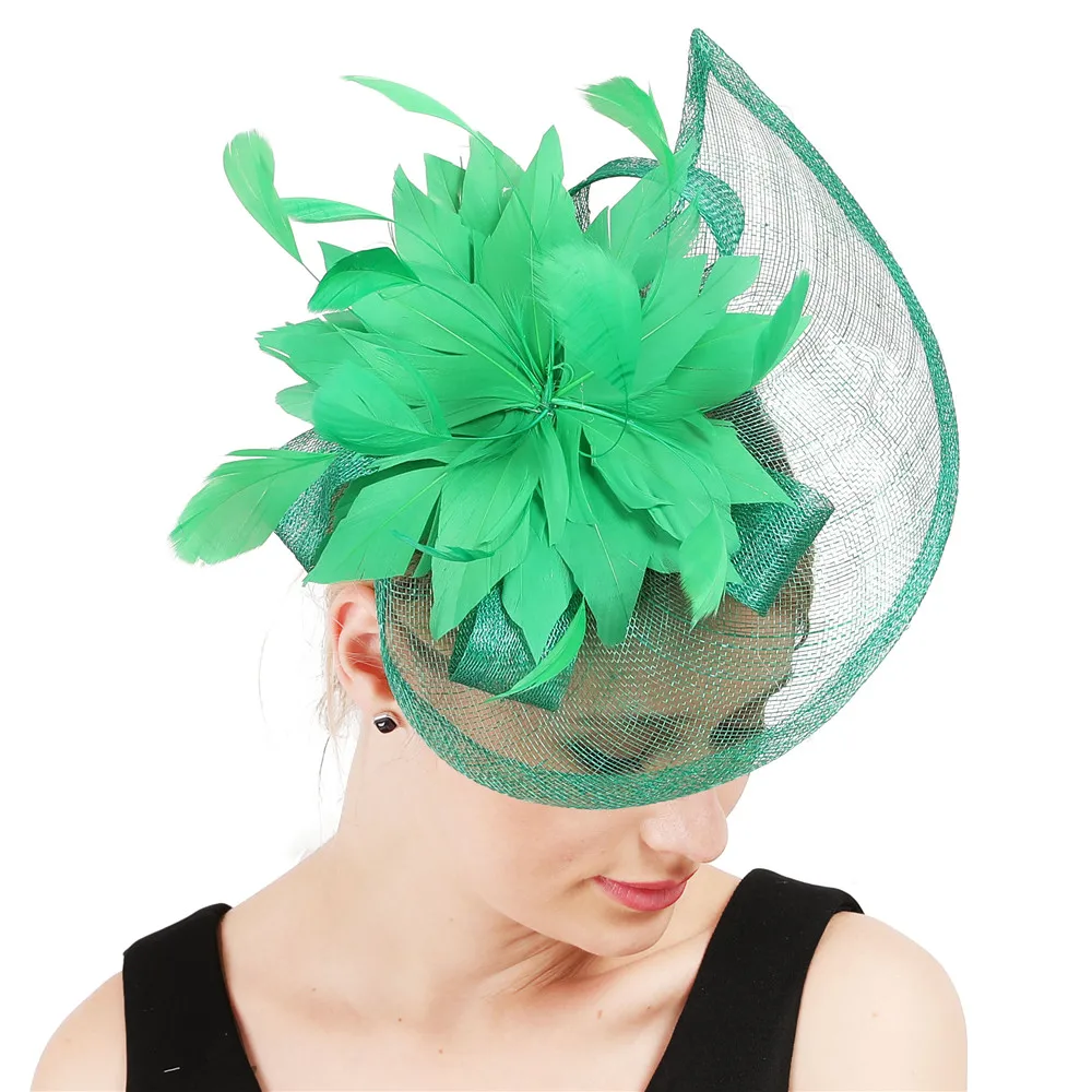 Elegante Sinamay Fascinator Hüte mit Feder blume Sinamay Trims Cocktail und Race Hüte Hochzeit Braut Kopf bedeckung mehrere Farben – Detail 8