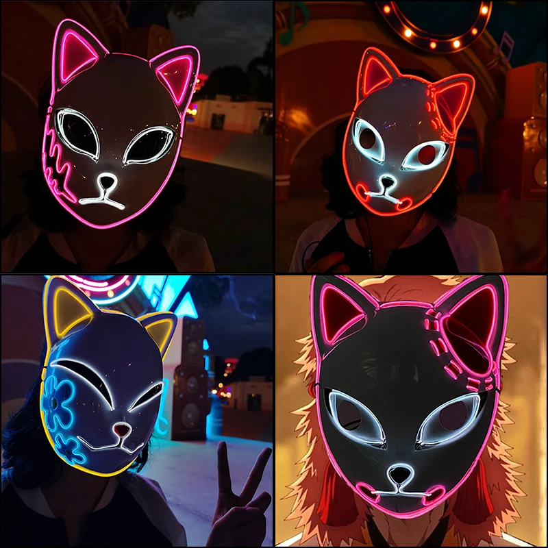 Japanese Anime LED Glowing Mask Funny Neon Demon Slayer Masks Tanjirou Clothes For Cosplay Masquerade Décor Costume Props