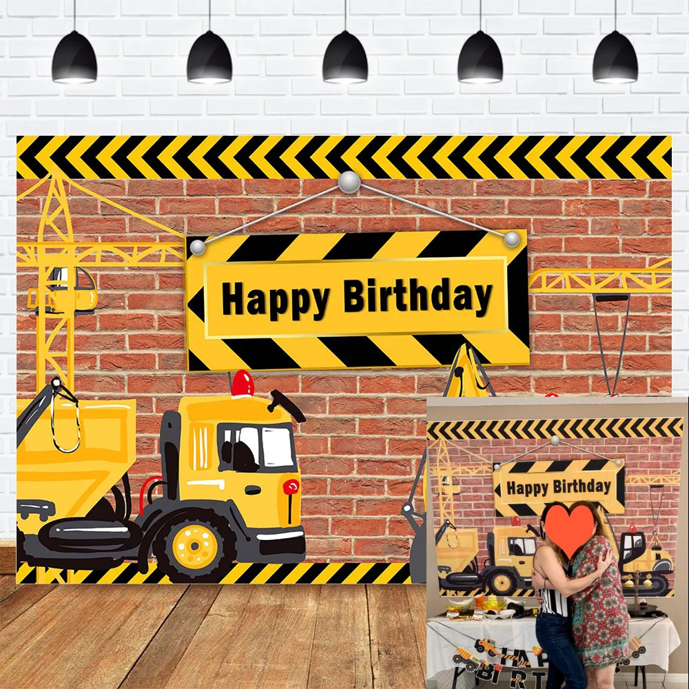 

Construction Theme Birthday Party Backdrop Bricks Builder Dump Trucks Boy Birthday Party Banner Decoration Background Photobooth