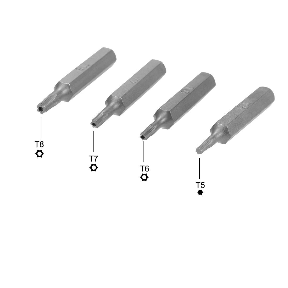 Uxcell-Juego de brocas Torx de 4 piezas, Kit de herramientas de destornillador, vástago hexagonal de 5/32 pulgadas, T5, T6, T7, T8, 28mm de