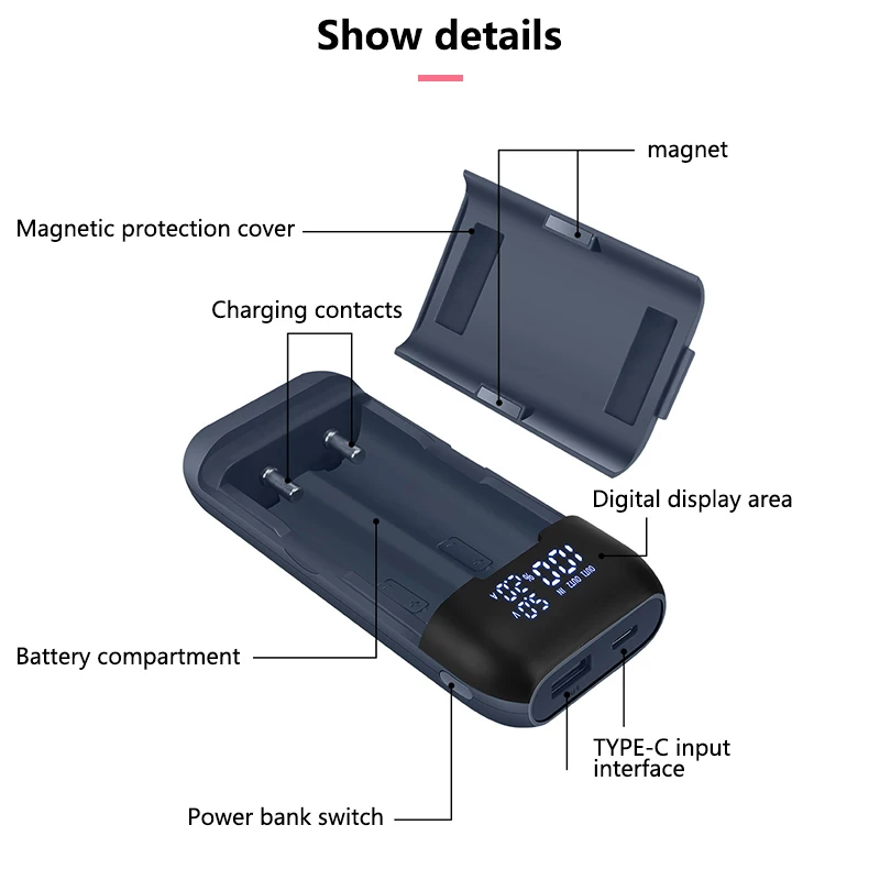 2*18650 pojemnik na baterie etui na powerbank powłoki wyświetlacz LED QC3.0 szybka ładowarka etui do 18650 18700 217000 20700