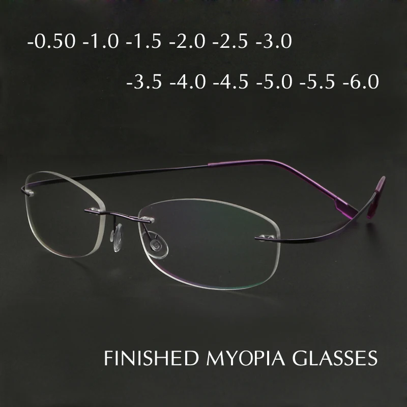 Women Small Round Lens Rimless Titanium Alloy Finished Myopia Glasses Ultralight Flexible Frame Optical Prescription Eyeglasses