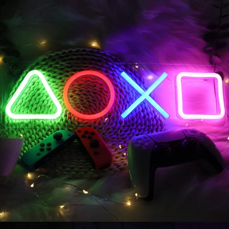 Imagem -06 - Jogo Ícone da Lâmpada de Néon Luz Sinal Controle Decorativo Luzes Coloridas Jogo Lampstand Led Barra Luz Clube Decoração da Parede Ps4