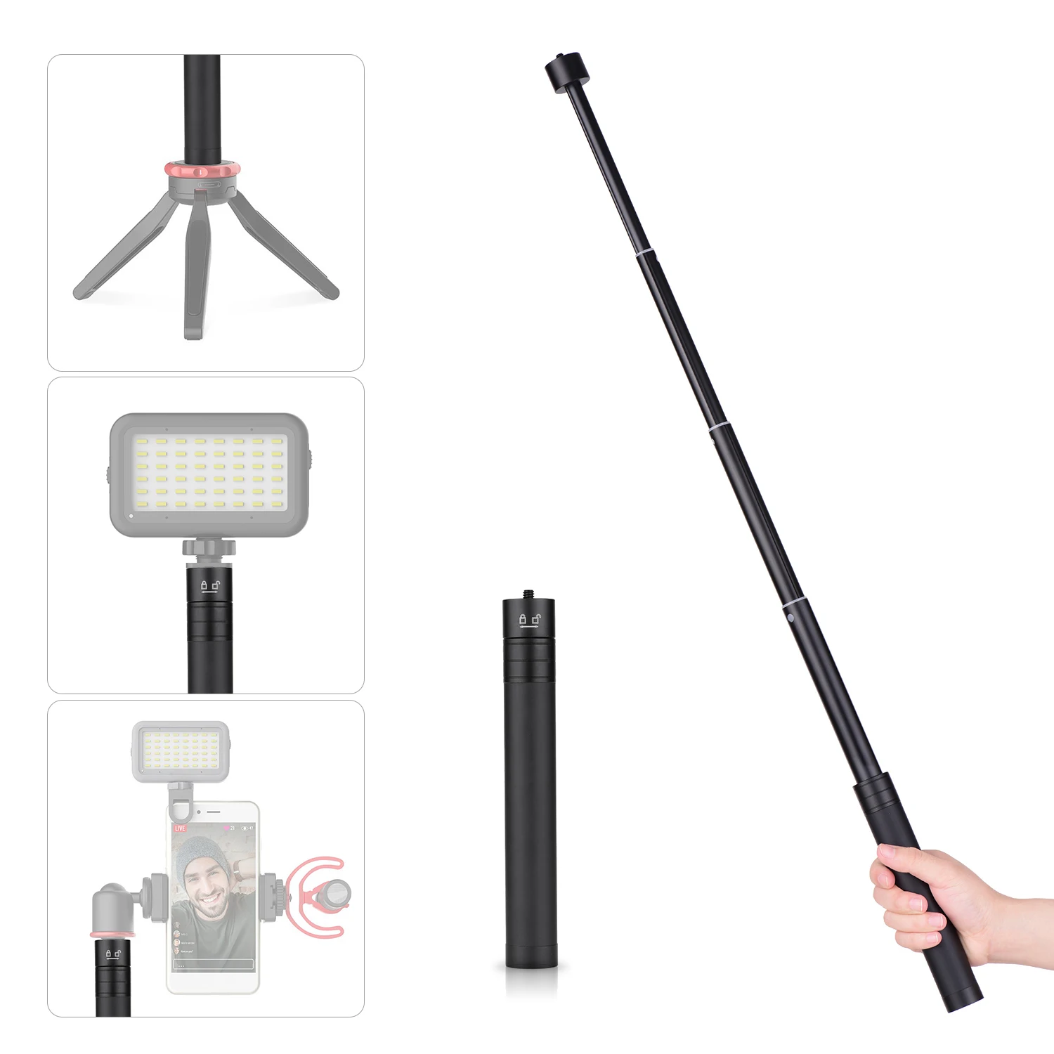 Telescopic Stabilizer Extension Rod Max. Length 73cm with 1/4 Inch Screw and Screw Hole for Gimbal Stabilizer zhiyun Feiyu