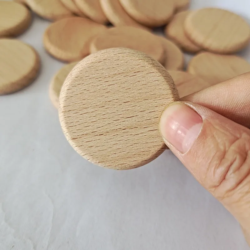 10pcs 38mm Round Wood Coins Blank Beech Wooden Discs Unfinished Round Wooden Tags for DIY Crafts Projects Christmas Decoration