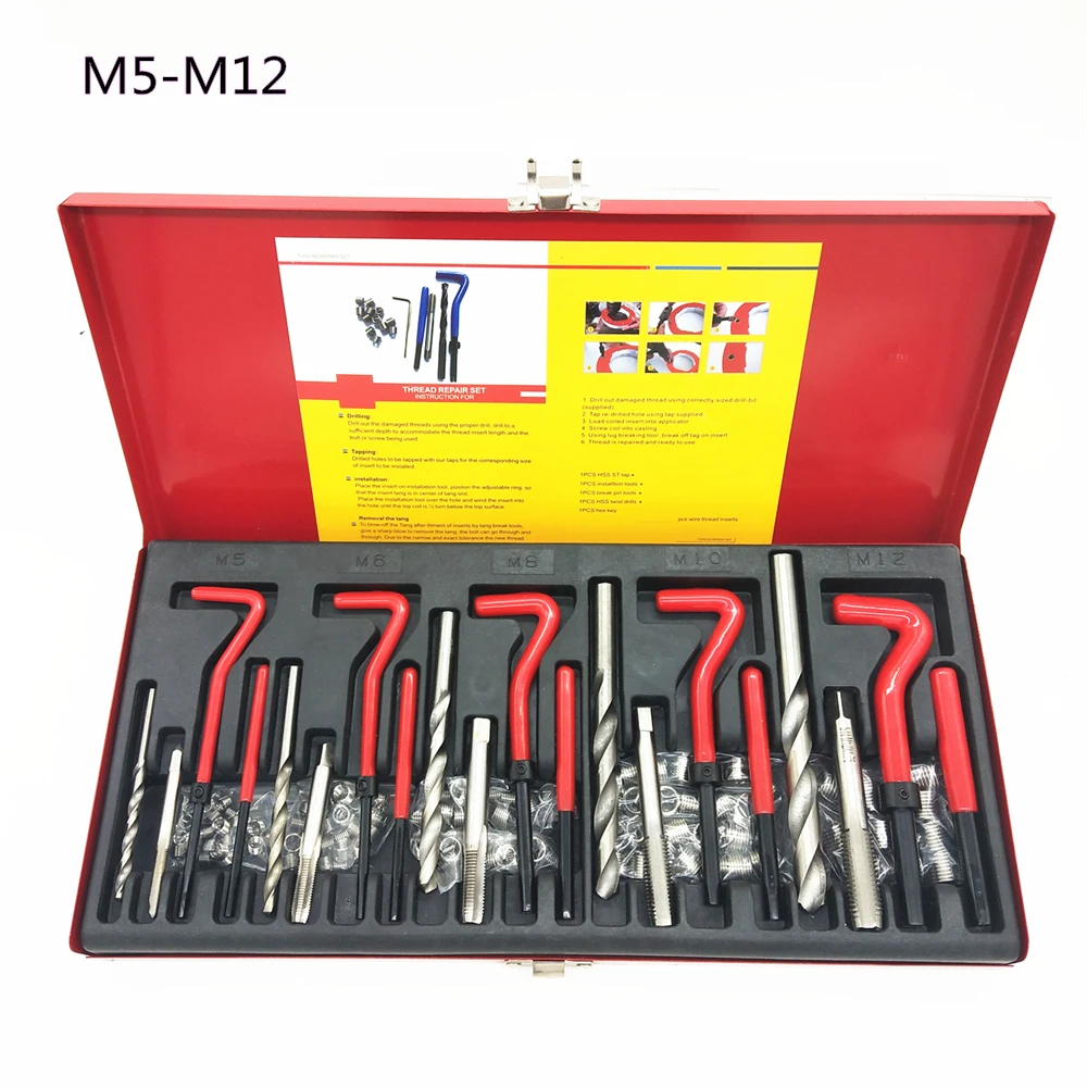 131Pcs Thread Repair Tool M5 M6 M8 M10 M12 Coil Drill Insert Installation Kit Engine Block Restoring Damaged Set