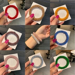 Korean Fashion Crystal Beads Bracelet & Hair Rope for Women Dual-Use Accessories Jewelry Colorful Elastic Rope Bracelets Bangles