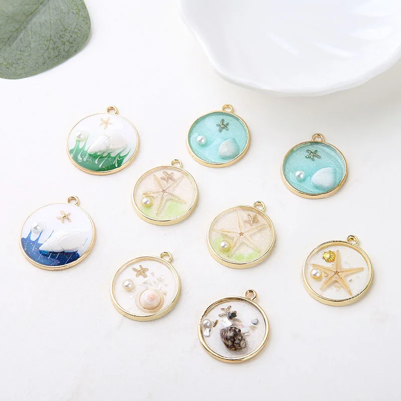 10pcs/lot Nautical Ocean Enamel Sea Starfish Shell Conch Charms Colorful Oil Drop earring Pendant for Jewelry accessories DIY