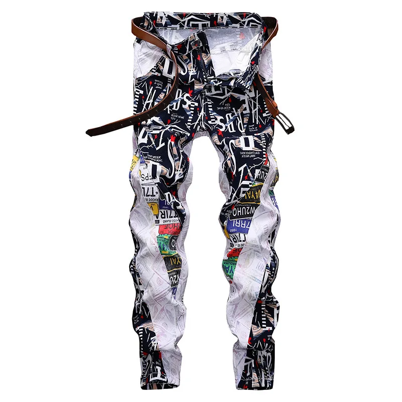 Pantalones vaqueros de colores para hombre, pantalón con estampado Digital del alfabeto, ajustados, elásticos, informales, moda europea y americana,