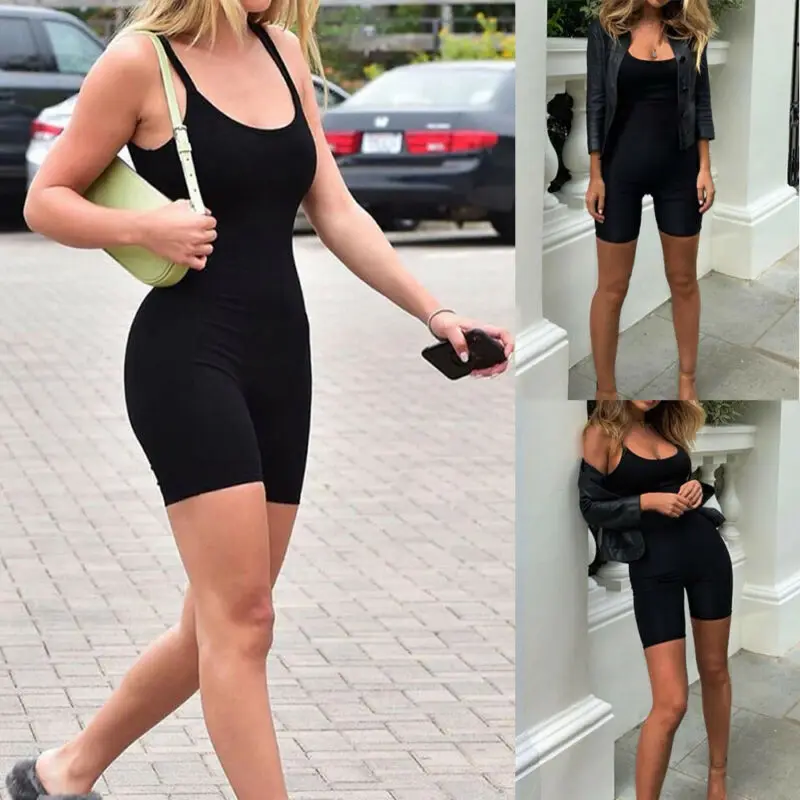 Short Romper Sling Sport Jumpsuit Leotard Sleeveless Women Stretch Tight Gym suit Yoga Shorts Fitness Workout Running Bodysuit