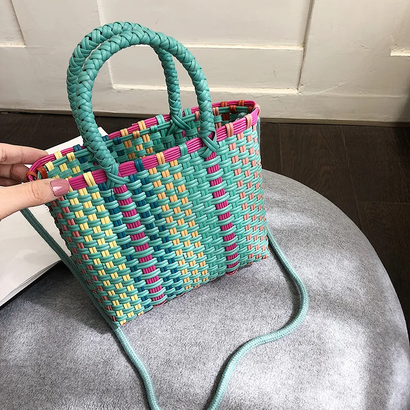 Casual Rattan Basket Women Handbags Wicker Woven Shoulder Crossbody Bags Handmade Summer Beach Straw Bag Small Tote Purses 2021