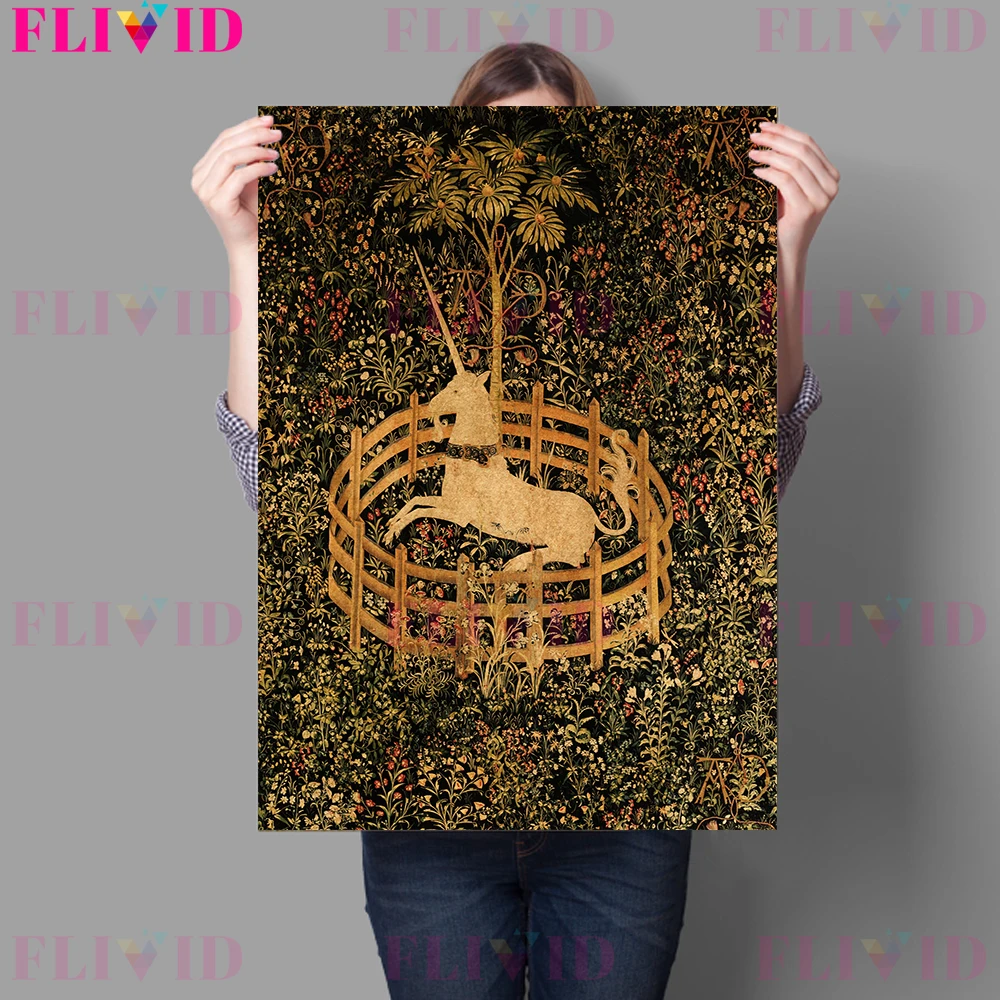 Baba Yaga,Vasilisa,Sirin And Unicorn Art Poster And Print Decoration Retro Witch Myth Wall Art Canvas Painting For Living Room