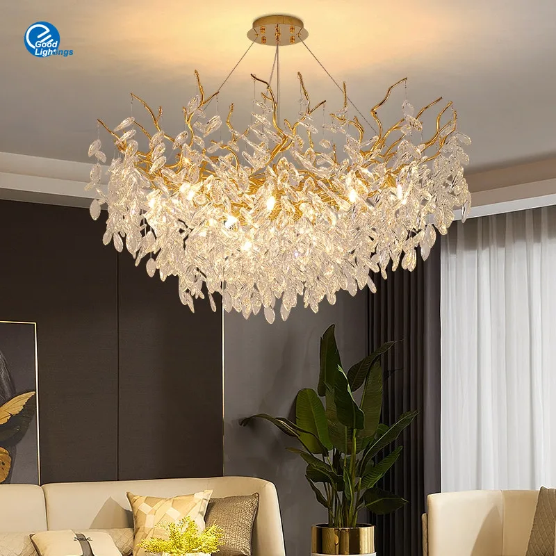 Luxury Crystal Chandeliers Gold for Dining Room Nordic Pendant Light Living Room Hanging Lamp Large Lighting Decorative Lamps