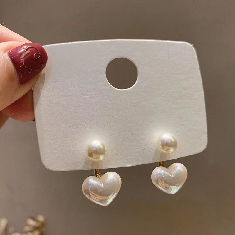 New Korean Style Contracted Heart Pearl Earrings For Women Sweet Flower Zircon Geometric Stud Earring Girl Party Jewelry